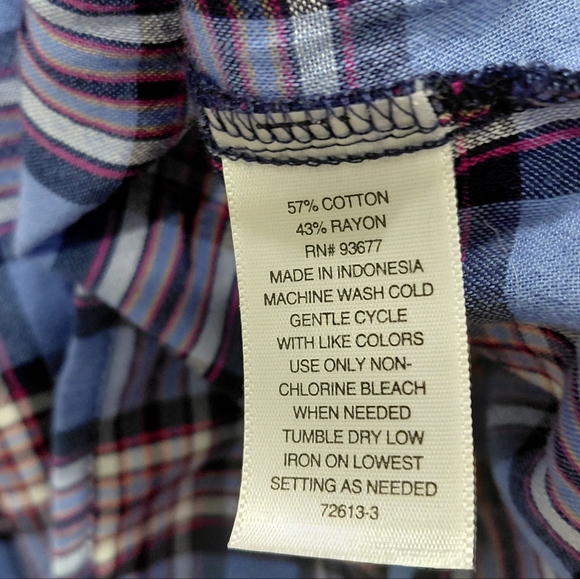 St. John's Bay Blue Plaid Blouse Sz XXL Button Down, Balloon Sleeves - Picture 3 of 5